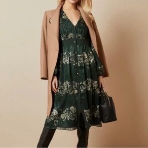 🎄 Ted Baker Delyla green gold fleck stripe floral dress 🎄